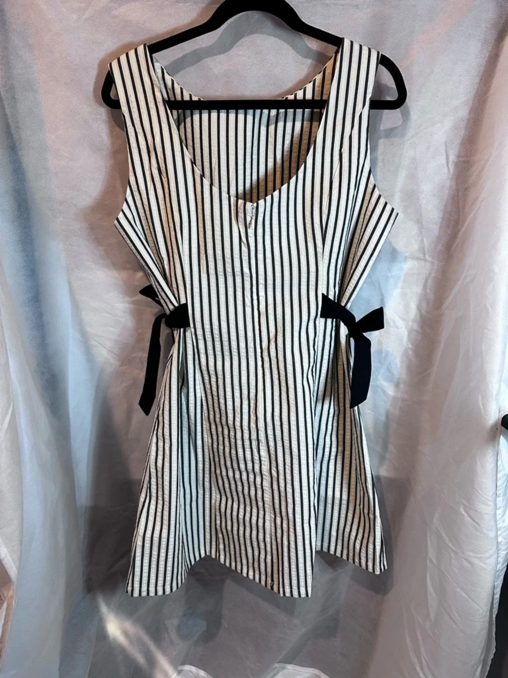 wild fable Black and White Vertical Stripe Mini Dress with Side Ties - Picture 3 of 6